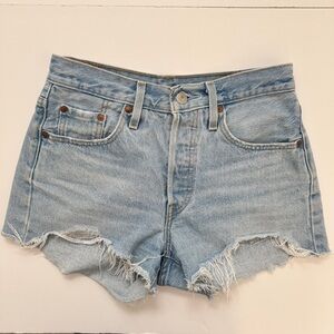 Levi's 501 High Waist Shorts Button Fly Jeans Denim Light Wash Blue Sz 25